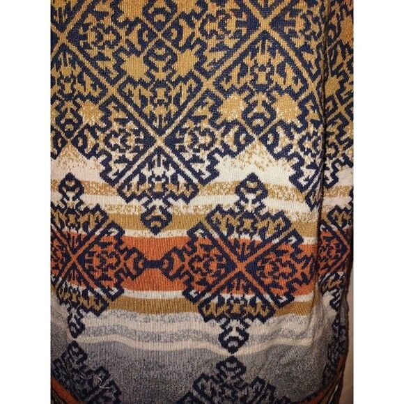 5/$25 Sz L Pullover Blue Orange Tan Aztec Southwest Sweater 1/2 Sleeve Rayon - Picture 3 of 6